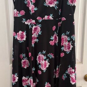 Torrid black long rose petal floral maxi sleeveless party wedding